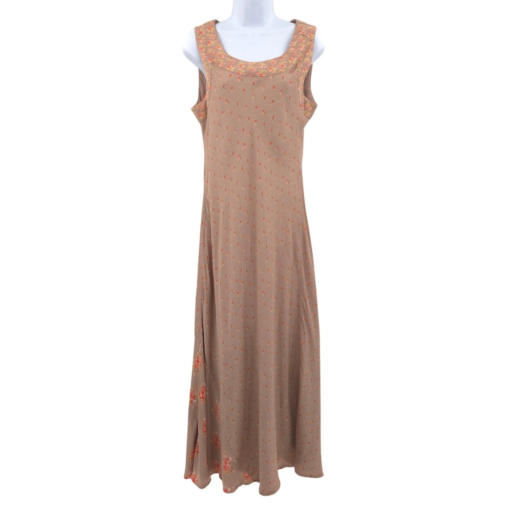 April Cornell vintage 90s Floral Maxi Dress Women Size Medium Brown Sleeveless